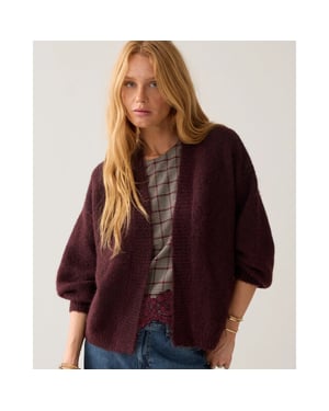 Summum 7s5844-7997 335 puff sleeve cardigan cozy melange knit dark burgundy