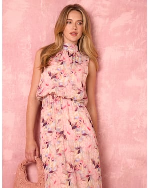 Watercolour Printed Sleeveless Midi Dress