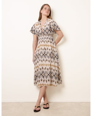 Embroidered Wrap Front Midi Dress