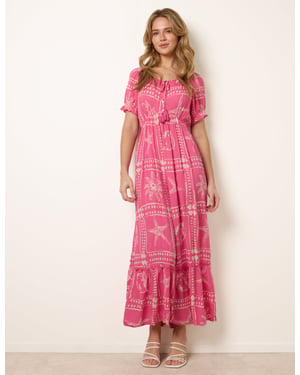 Starfish Print Tie Front Maxi Dress