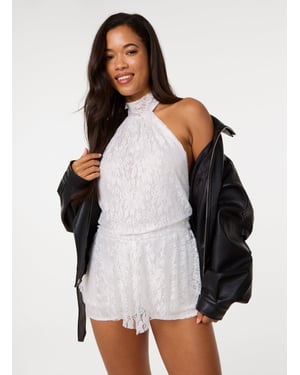 Halter Lace Peplum Playsuit