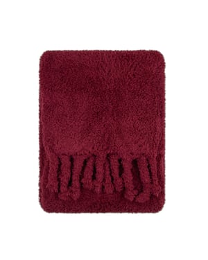Furn Harlan Borg Sherpa Tasselled Throw, Burgundy