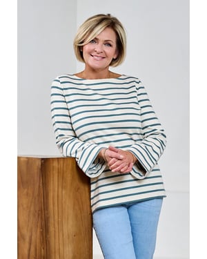 Caroline Tensen Chester Streep Top Ecru / Groen