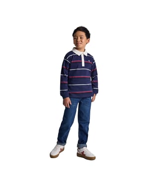 Minoti Jongens Geborduurd Poloshirt Met Lange Mouwen (Blauw)