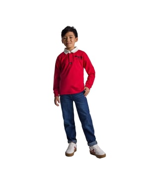 Minoti Jongens Bedrukt Poloshirt Met Lange Mouwen (Rood)