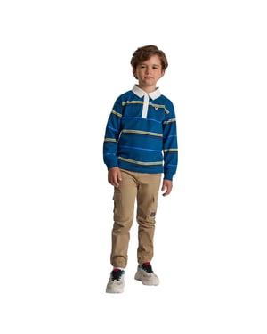 Minoti Jongens Gestreept Poloshirt Met Lange Mouwen (Teal)