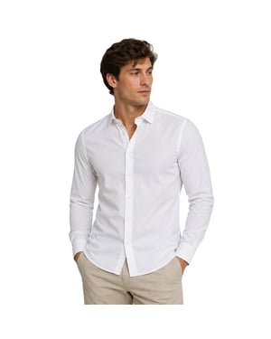 Replay Slim-fit långärmad herrskjorta med knappar (Vit)