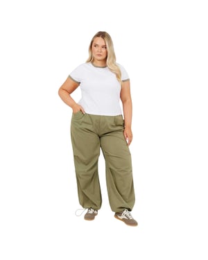 Brave Soul Dames/Dames Ringer Crew Hals Plus T-shirt (Wit/Kaki)
