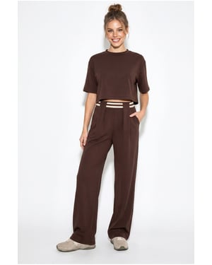 2-Piece Crew Neck T-Shirt And Wide Leg Trousers Set