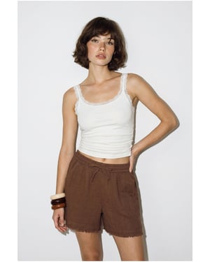 Hoog-Waisted Wijde Katoenen Shorts