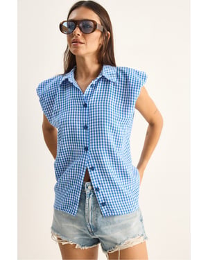 Gingham Cotton Sleeveless Shirt
