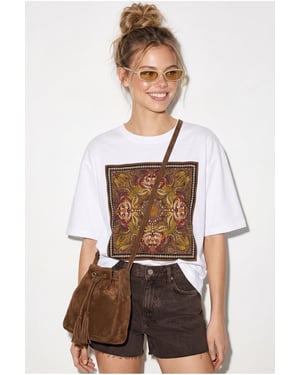 Oversized Ethnic Print Cotton T-Shirt