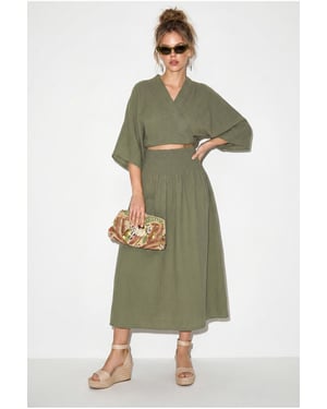 Cotton Two-Piece Blouse And Midi Skirt Set