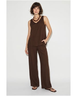 V-hals Katoenen Blouse-Broek Twee-Piece Set