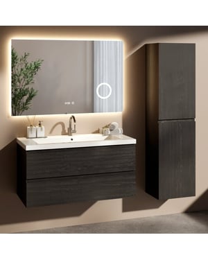 Mirlux Badkamermeubelset montero 100cm zwart eiken wastafel wit