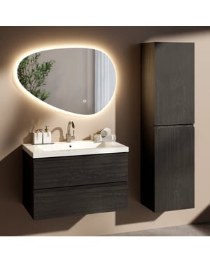 Mirlux Badkamermeubelset montero 80cm zwart eiken wastafel wit