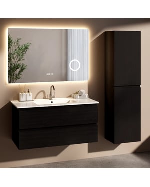 Mirlux Badkamermeubelset liora 100cm zwart eiken wastafel wit
