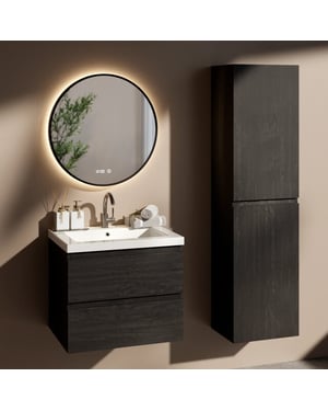 Mirlux Badkamermeubelset virello 60cm zwart eiken wastafel wit