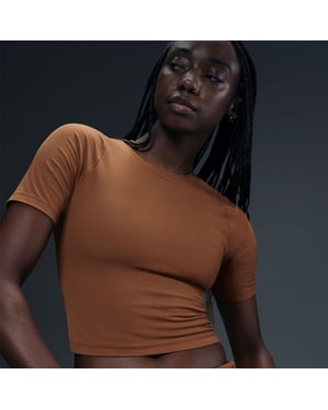Women's Nike Zenvy Rib Top in Tan/White