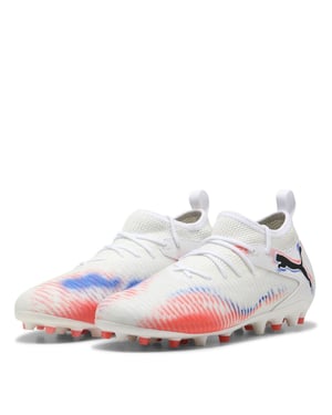 Boys Puma Kids Future 8 Match Mg Firm Ground Football Boots in Wht-Blk-Glw Red