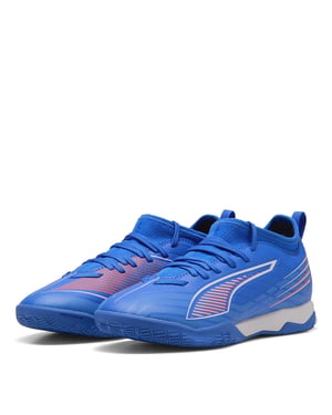 Boys Puma Kids Ultra 6 Match It + Mid Indoor Football Boots in ltrBl-Wht-GlwRd