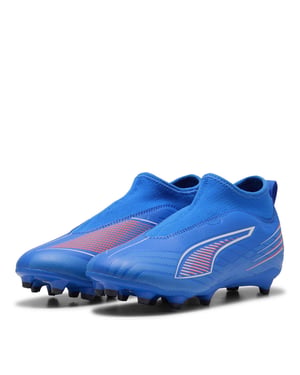 Boys Puma 5 Match Laceless Junior Firm Ground Football Boots in Blue/White