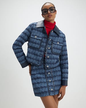 River Island Womens Trophy Jacket Blue Boucle Scallop