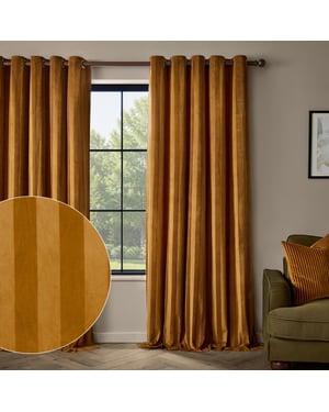 Paoletti Regency Stripe Velvet Fully Lined Eyelet Curtain Pair, Antique Gold