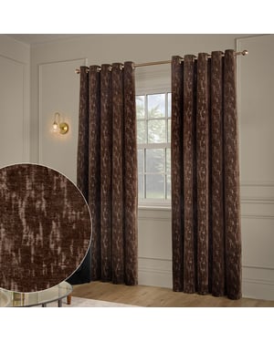 Paoletti Aurelio Chenille Fully Lined Eyelet Curtain Pair, Chocolate