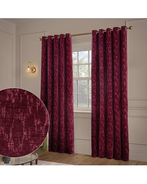Paoletti Aurelio Chenille Fully Lined Eyelet Curtain Pair, Burgundy