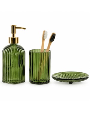 Casa di Elturo Badkamerset verde – 3-delig – donker glas – zeepdispenser 480 ml