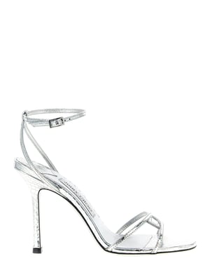 Jimmy Choo Silverfärgade läderstiletto-sandaletter