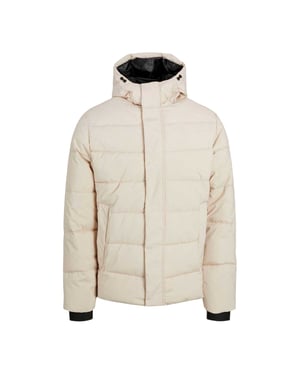 Jack And Jones Heren pufferjack met capuchon, geribd en in kleurblokken (Maanstraal)