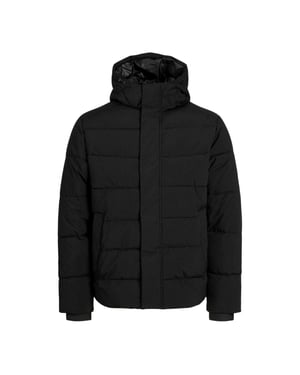 Jack And Jones Heren pufferjack met capuchon, geribd en in kleurblokken (Zwart)