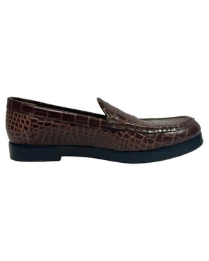 Manolo Blahnik Ralone Croc-Effect Loafers in Brown Leather