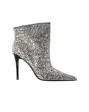 Steve Madden Sentinel-enkellaarsjes voor dames met strass-steentjes, metallic afwerking en hoge stilettohak (Zilver)