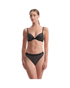 Wolford Dames-string met logo, doorschijnend (Zwart)