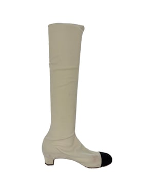 Chanel Camellia Over-The-Knee Boots in White Polyester
