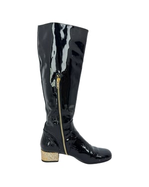 Saint Laurent Glitter Heel Knee High Boots in Black Patent Leather