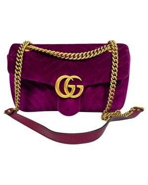 Gucci GG Marmont Kleine Metelasse Schoudertas in Paarse Velvet