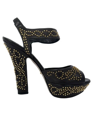Sergio Rossi Studded Platform Ankle Strap Sandals in Black Leather