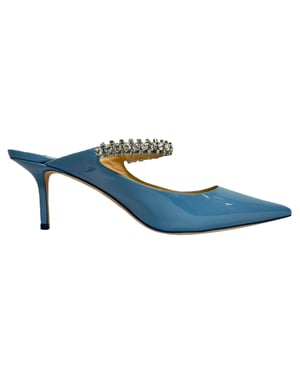 Jimmy Choo Bing Mules with Crystal Strap in Light Blue Patent Leather
