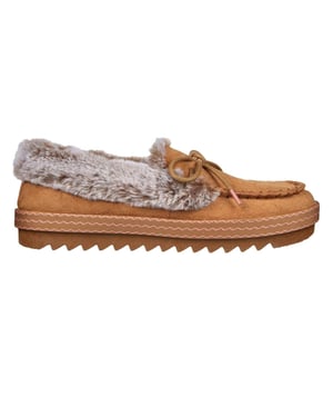 Skechers Comfortabele, platte leren mocassin-pantoffels voor dames van het merk Cozy Kiss (Kastanje)