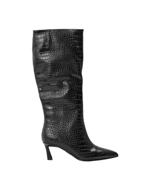 Steve Madden Dam Lavan Läder Stövlar med Flare Klack Knähöga (Svart)