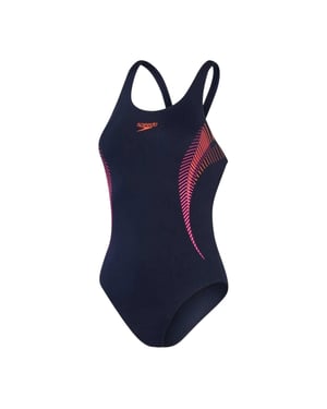 Speedo Dameszwempak met abstracte print en muscleback-ontwerp (Marine / Roze)