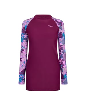 Speedo Dames Bloemprint Lange Mouw Modesty Badpak (Paars/Blauw)