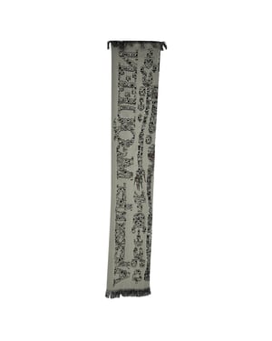Alexander Mcqueen Printed Fringed Scarf in Grey Wool