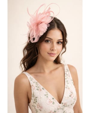 Floral Feather Fascinator with Loops in Pink