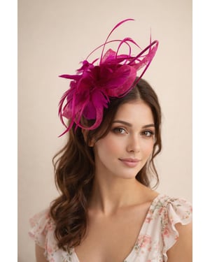 Floral Feather Fascinator with Loops in Fuchsia