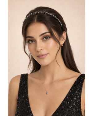 Two Tone Crystal Headband in Navy